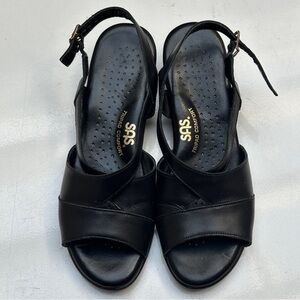 SAS Caress Cross Strap Wedge Sandal Black Size 7 narrow